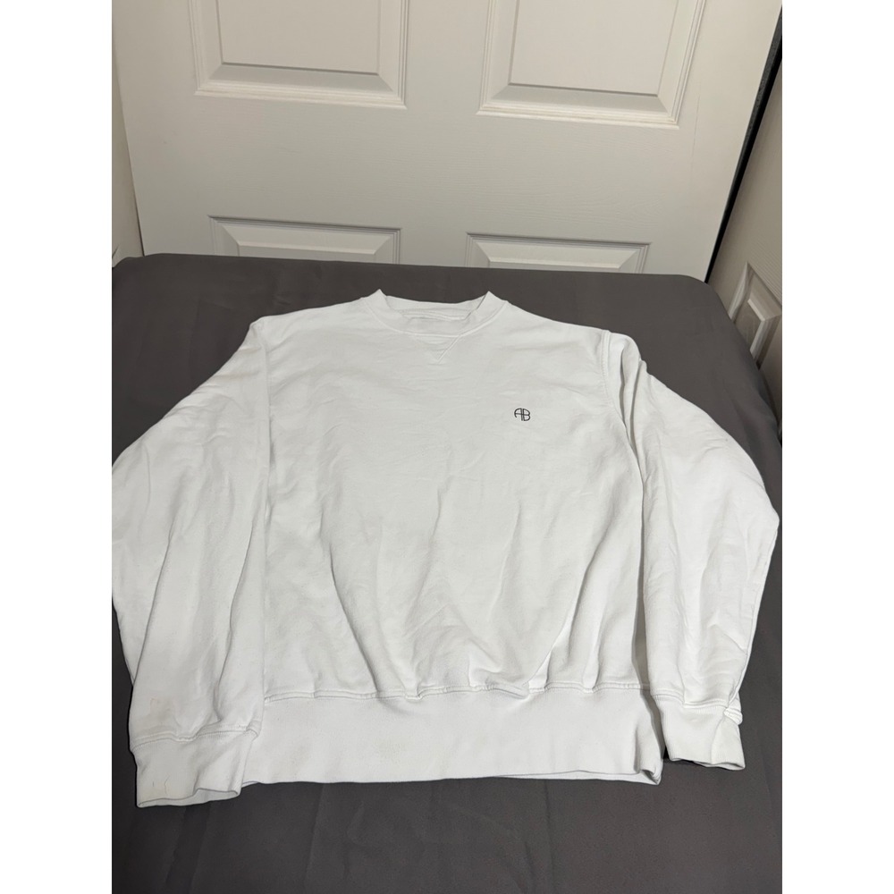 Anine Bing Outlaws Sweatshirt White Cotton Graphic Logo Pullover XS